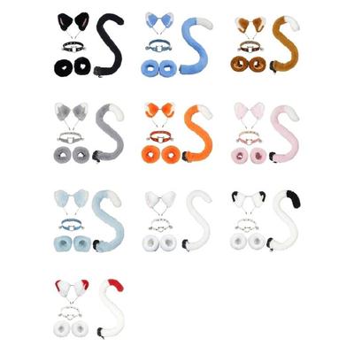 Kids Animal Costume Cats Ears Headband Choker Wrist Cuffs Tail Set Cats Costumes Accessories for Halloween Party Decors