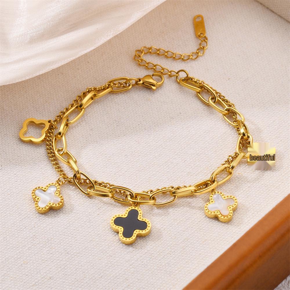 Korean Titanium Steel Four-Leaf Clover Bracelet - Women's Fashion, Versatile & Non-Fading Jewelry