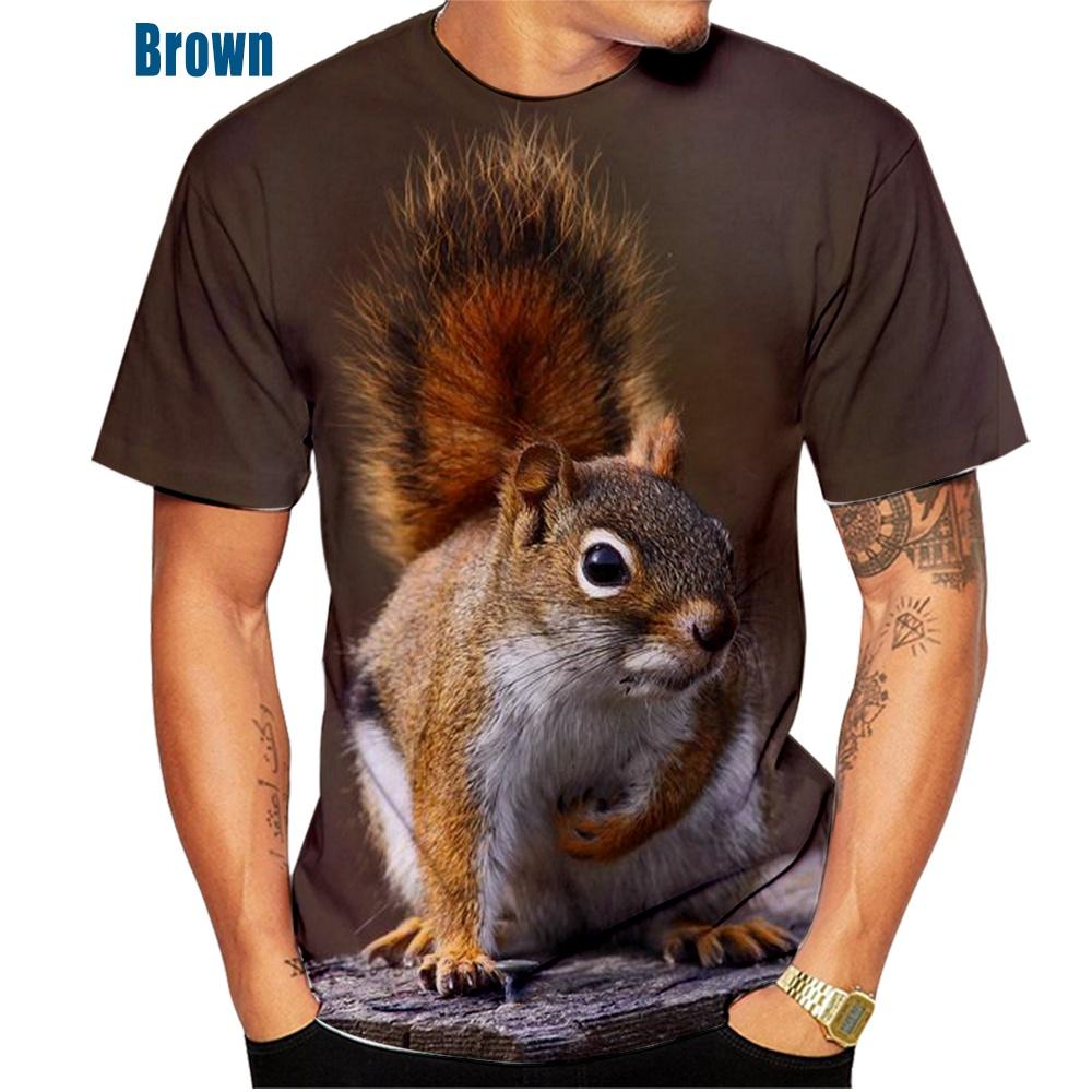 New Men Squirrel Printed T-Shirt Casual Round Neck Short Sleeved Fashionable Summer Men's Breathable T-shirt