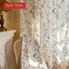 1PC Nuan Series French Retro Rose and Bird Print Curtains Beige Tassel Edge Semi Transparent Curtains for Bedroom Living Room Window Home Decor