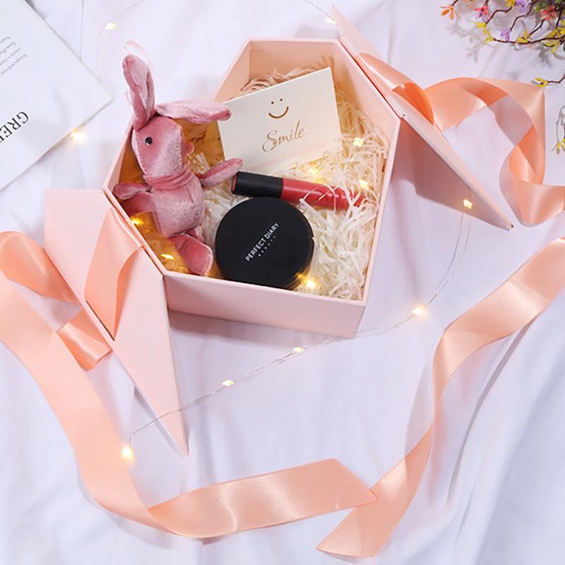 WTEMPO Valentine's Day Luxury Heart-shaped Design Gift Box DIY Foldable Ribbon Bow Paper Box Festive Party Decor Box Daily Presents Packaging Boxes