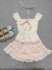 Set dulce de vară cu decolteu barcă, slim, din 2 piese, Modă pentru femei, Drăguț, Cu umerii goi, Topuri cu șireturi, Fustă scurtă din dantelă, Frumoasă, Chic, Minunată, Nou