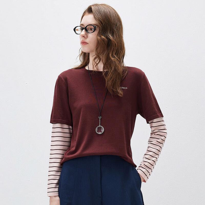 Kemengboka Women's Silk Blend Faux Two-Piece Long Sleeve Knit Top