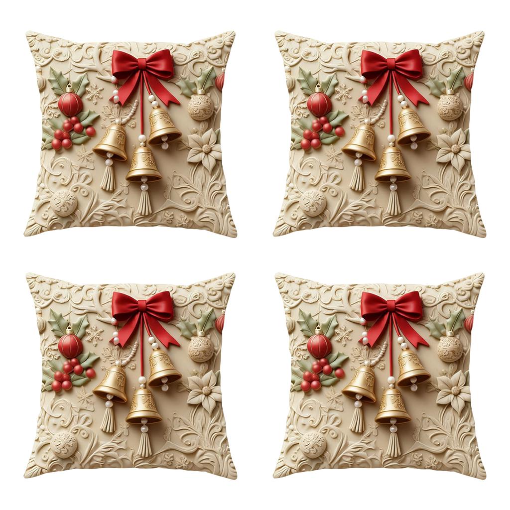 Świąteczna poszewka na poduszkę, Świąteczna dekoracja domu, Pokrowiec na poduszkę, Zestaw 4 sztuk