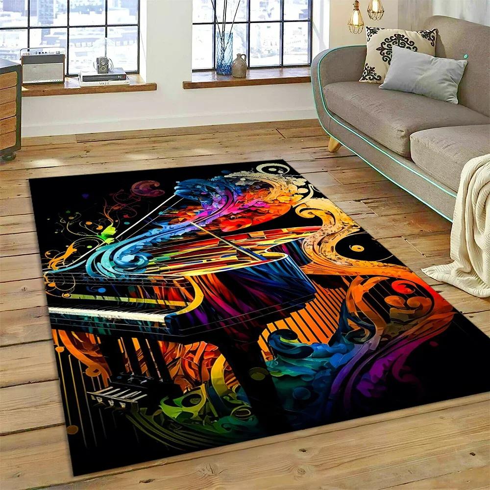 Covor Cartoon cu Chei de Pian 3D, Covoraș pentru Instrument Muzical, Decor pentru Casă, Sufragerie, Dormitor, Canapea, Preș de Intrare, Covor pentru Zona Copiilor, Covor Antiderapant pentru Podea