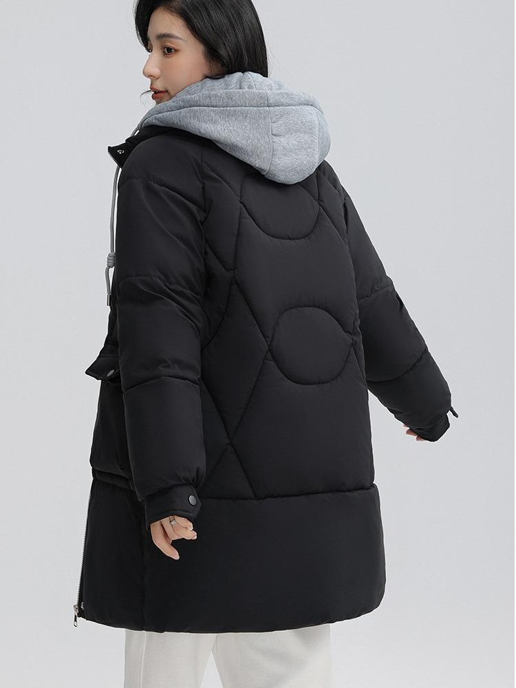 Autumn and Winter Women's Thickened Hooded Coat Loose Mid-length Fake Two-piece Windproof Warm Jacket Cold-proof Clothing