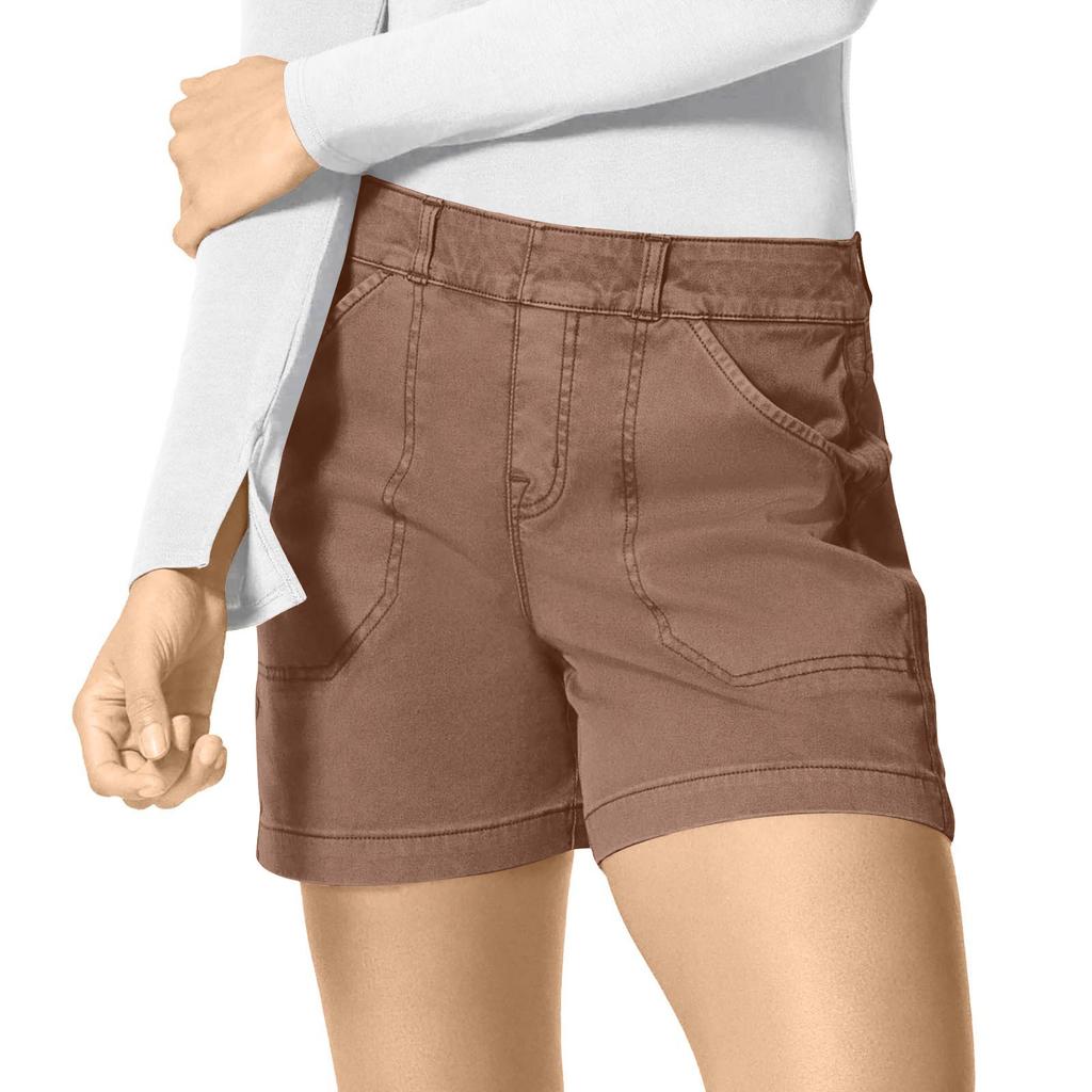 Women's Soft Stretch Twill Short Side Pockets Soft Feel No Button & No Zipper Flattering Fit