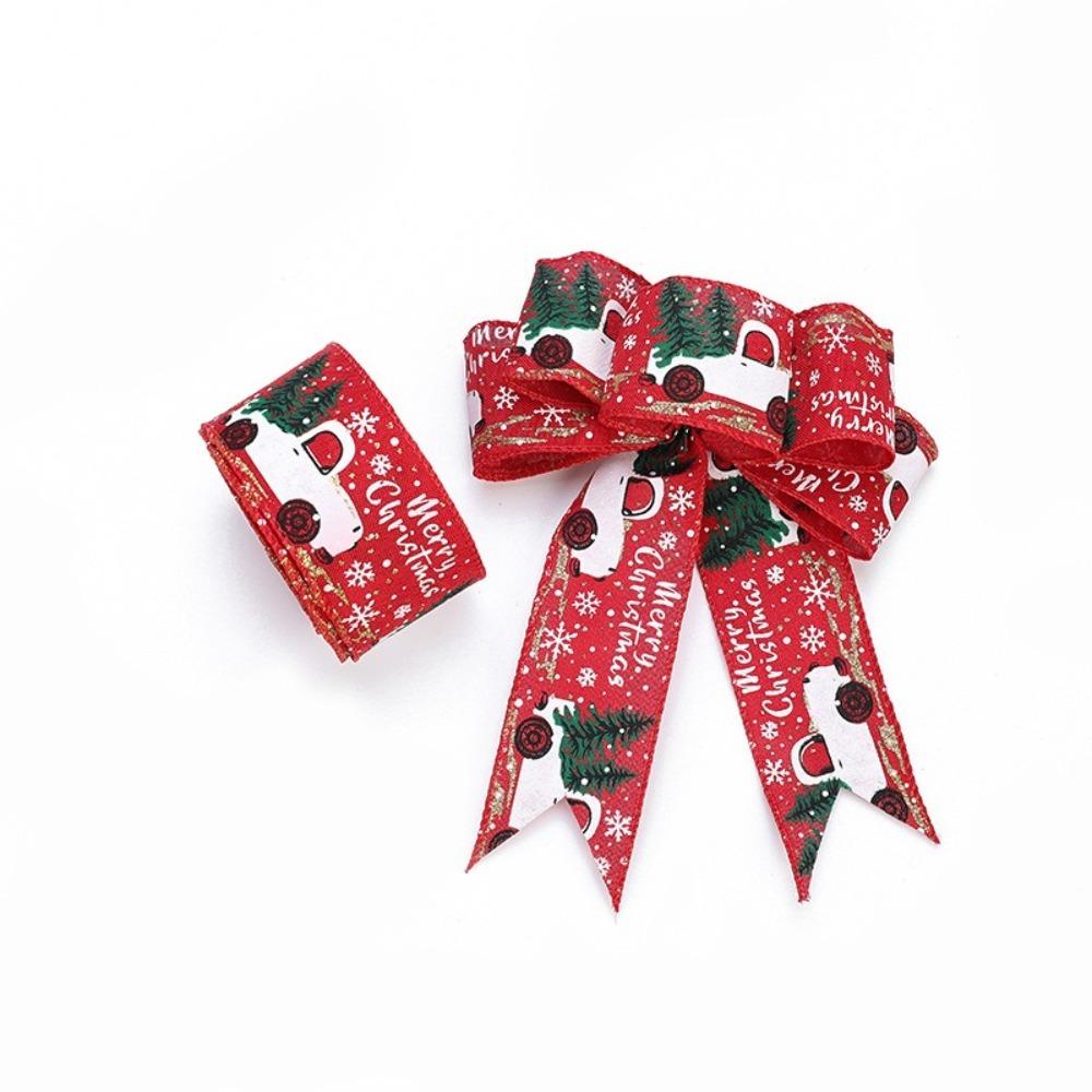 2m Christmas Ribbon DIY Lmitation Linen Fabric Swirl Ribbon Christmas Tree Ribbon Plaid Bow Snowflake Burlap Ribbon