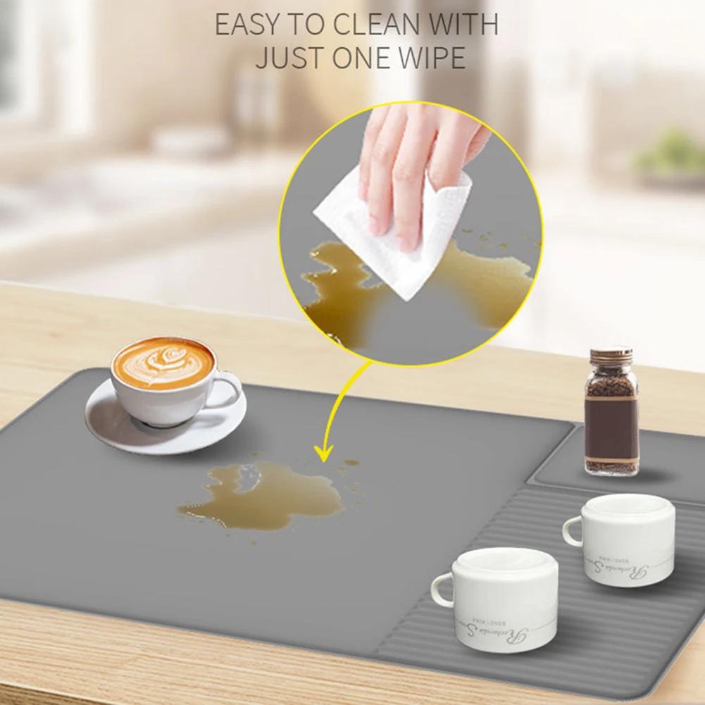 Silicone Coffee Mat Nonslip Coffee Dish Drying Mat with Raised Edges Coffee Machine Silicone Mat Tray Drain Pad for Countertop