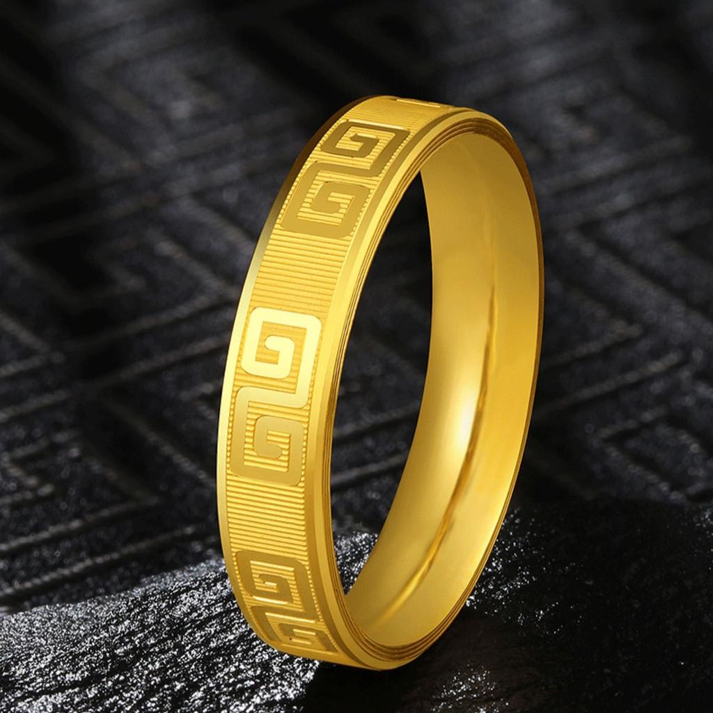 Plated Luxurious Gold Vietnamese Ring Stylish Retro Pattern Unisex Design For Celebrations Special