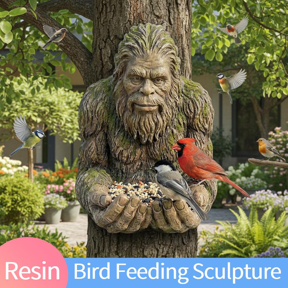 Resin Birds Feeding Station Multi-Purpose Unique Tree Ornament Garden Yard Decorations for Patio/Yard/Garden/Backyard/Balcony