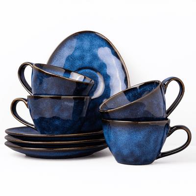 Juego de café Uminami azul para 4 personas 8 piezas. moderno para lavavajillas juego de taza y platillo