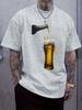 Black T-shirt with Beer Pouring Design - Casual Crew Neck