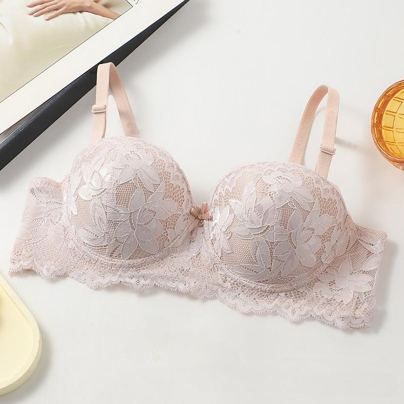 Women's Sexy French Lace Half-cup Bra Thin Top and Thick Bottom Removable Shoulder Strap Underwire Push-up Bra 36-42 Cup BC
