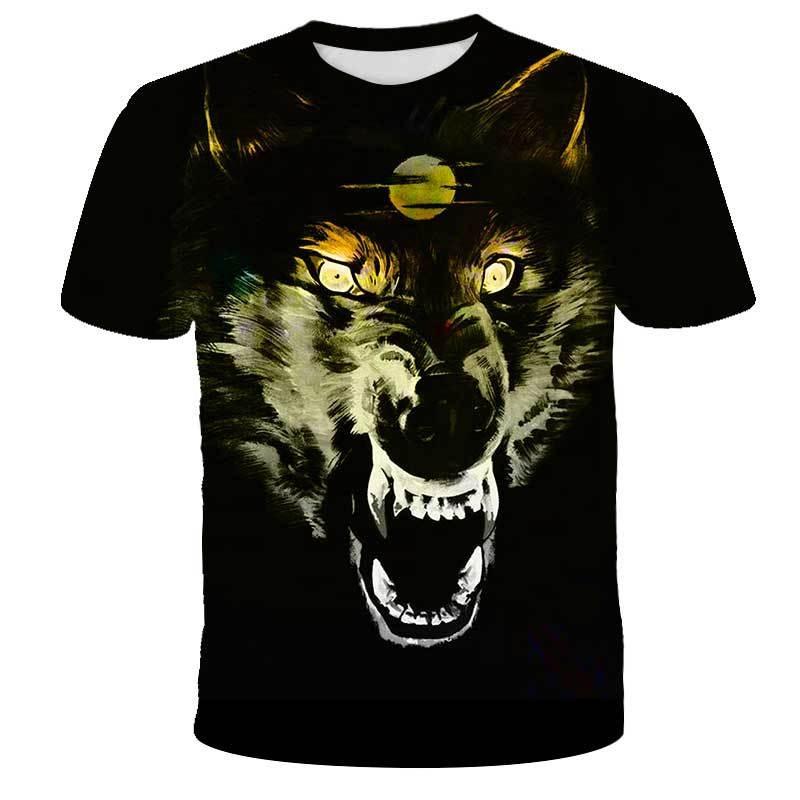 European and American Trendy New Animal Wolf Cool 3D Digital Printed Pattern Street Style Men's Casual T-shirt