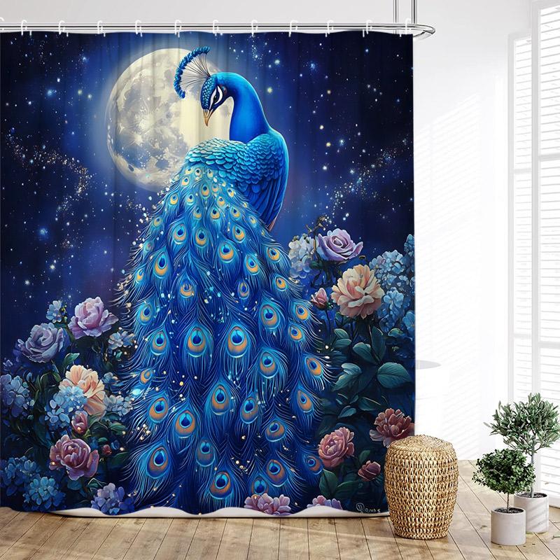 Floral Peacocks Shower Curtain Tree Cave Jungle Flowers Green Plants Birds Modern Home Bathroom Decor Bath Curtains With Hooks