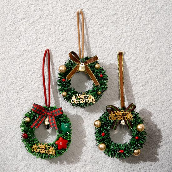 Christmas Wreath Decoration Mini Wreath with Bow And Bell Artificial Greenery Wreath for Tree Door Wall Holiday Home Decoration