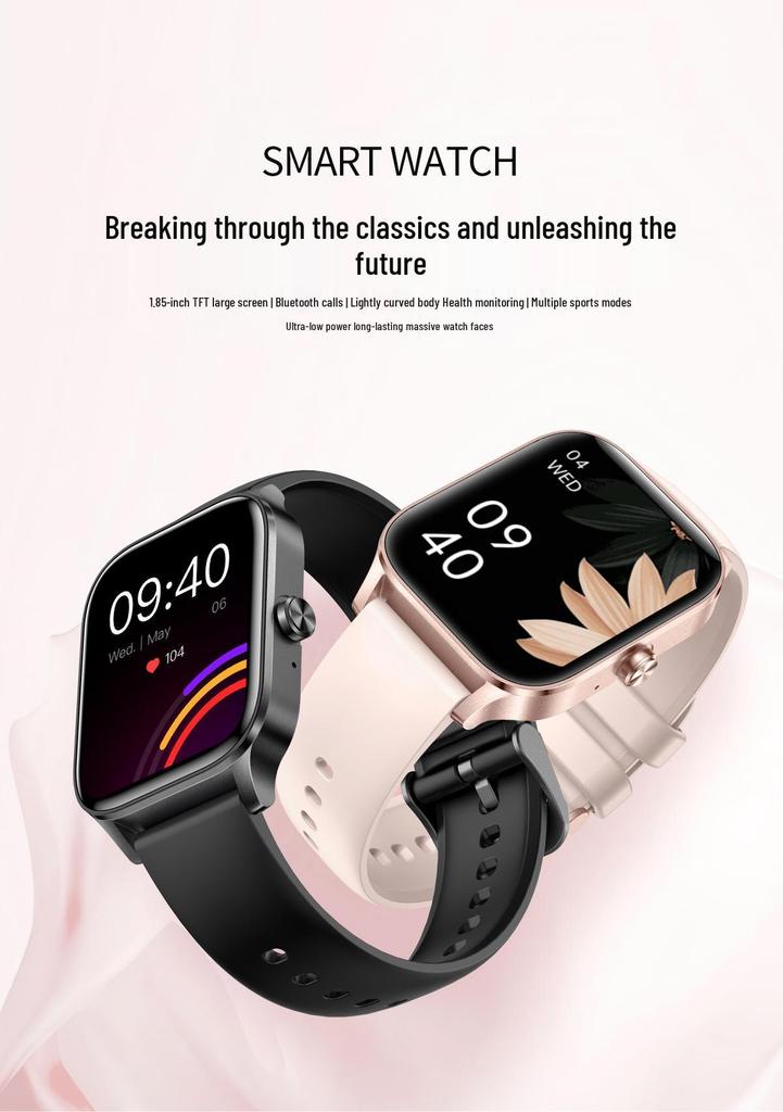 Bluetooth Calling Health Monitoring Sports Watch with Square Screen and Pedometer - I126 Model
