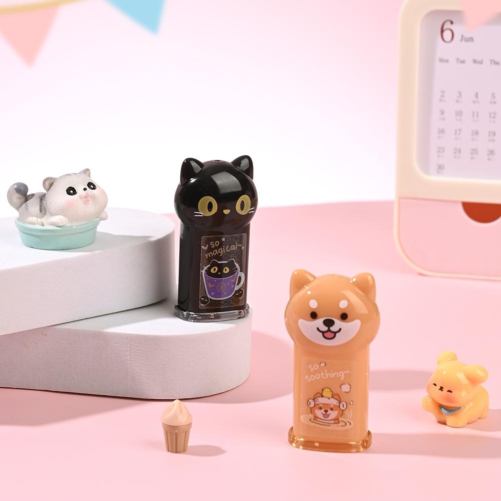 1/4pcs Cozy Cat Pencil Sharpener Mini Transparent Cartoon Kitties Manual Sharpeners Stationery School Kids Gift Reward