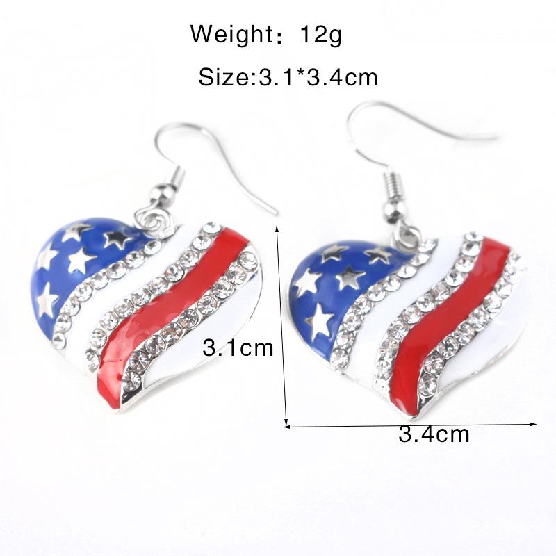 Popular US Flag Star Heart Earrings and Pendant Set