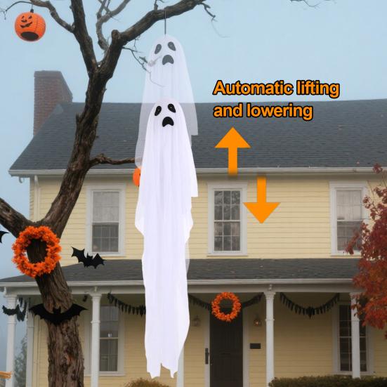 2 Pcs Halloween Hanging Ghosts Spooky Outdoor Light-up Flying White Ghosts for Tree Front Yard Patio Lawn Porch Garden Decor