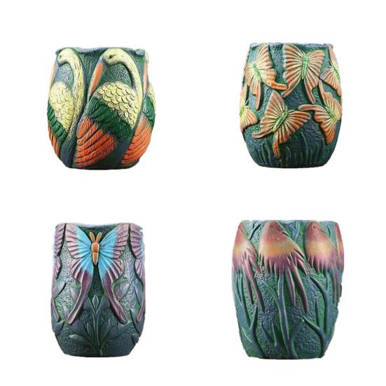 Handmade Animal Flower Pot Hand-painted Swan Butterfly Bird Planter Pot Home Balcony Garden Decoration Cactus Succulents Plants Container