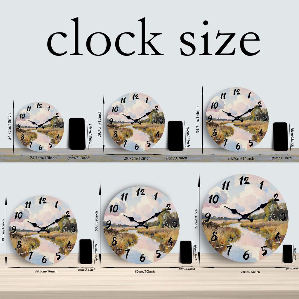 Impressionist High-Quality Landscape High-Quality Wooden High-Quality Wall High-Quality Clock, 10-16Inch High-Quality Silent High-Quality Wall