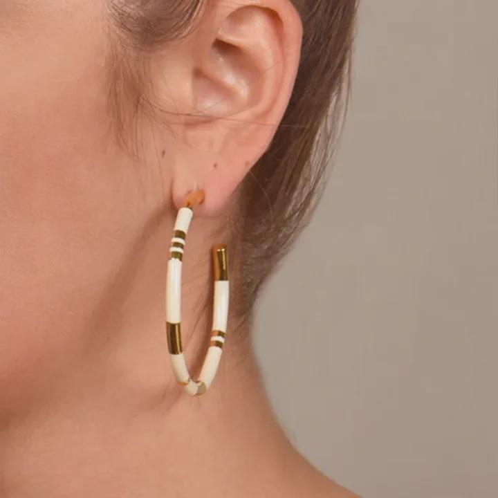 Vergoldete Emaille Bambusohrringe mit 925er Silberstift für Damen