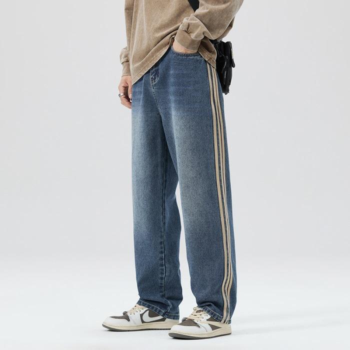 

Джинсы мужские весенние новые ретро свободные прямые драпированные широкие брюки на осень 3XL