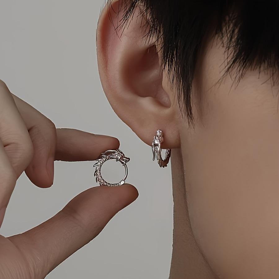 2pcs Silvery Dragon Earrings, Mini Fashion Dragon Ear Buckles, Unisex, Suitable for Casual Parties, Homecoming/Independence Day