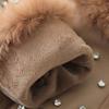 Plush Pu Leather Gloves Soft Women Warm Mittens Gift Rhinestone Winter Gloves  Girls