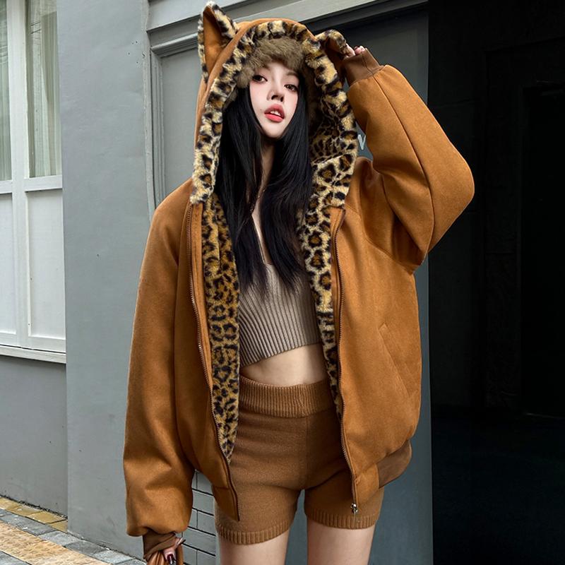 Modne damskie parki Zimowe kurtki z kapturem Luźne Plus Size Grube Ciepłe Okrycia wierzchnie Płaszcze damskie