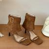 Retro Sommer Neu Quadratische Spitze Offene Spitze Hoher Absatz Kalte Stiefel Damen Metall Schnalle Rutschfest Verschleißfest Stiletto Schuhe