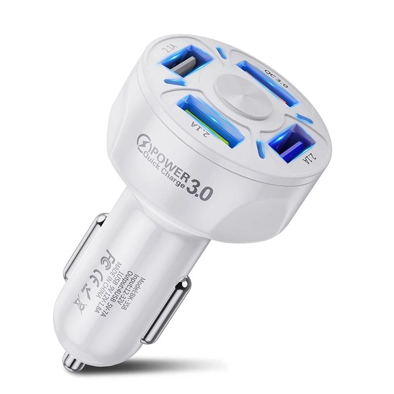 

35W Quick Car Charger: 7A Fast 4-Port USB Adapter for iPhone, Xiaomi, Huawei, Samsung білий