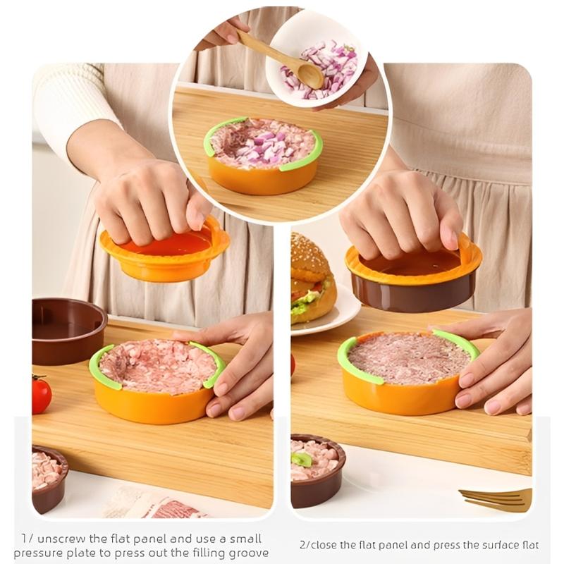 Round Burger Patty Maker Set with Meat Press DIY Beef Burger Tool for Home Cooking Camping Picnic Parties