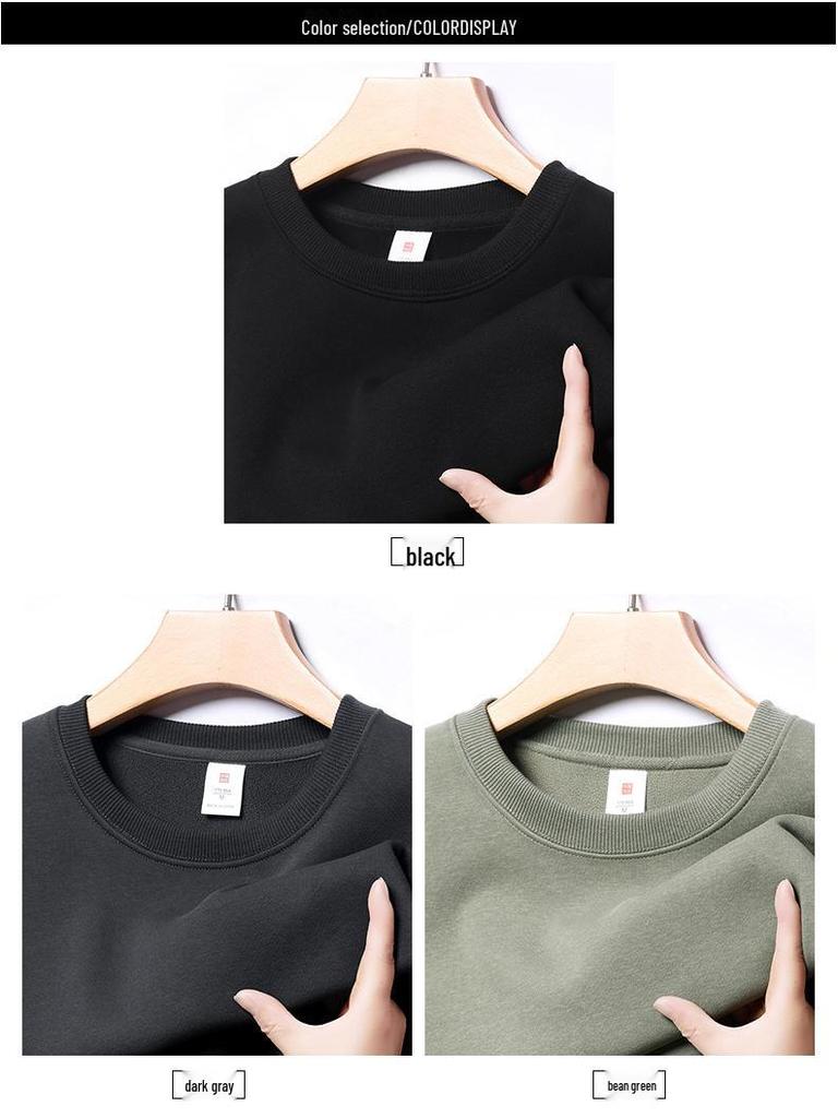 Herren Schwergewicht Baumwoll Hoodie 420g: Winter Einfarbige, Lockere Drop-Shoulder, Rundhals, Mit Samt gefütterte, Langarm Basisschicht