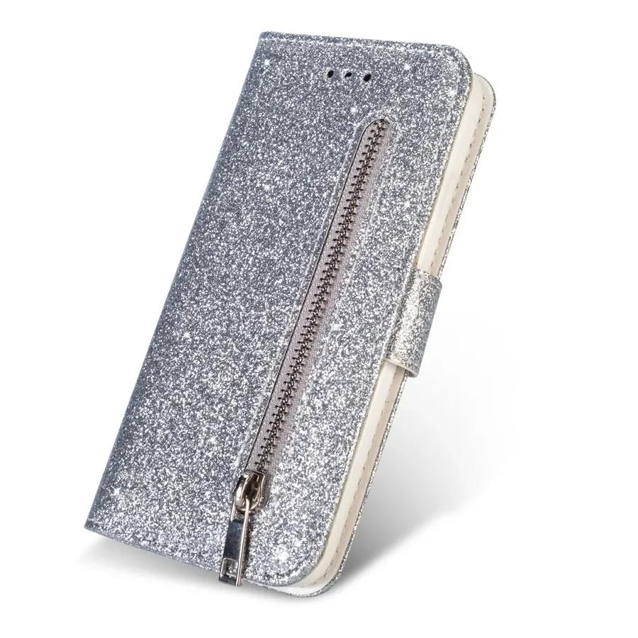 Wallet Bling Glitter Magnetic Flip Zipper Leather Case For Samsung Galaxy S24 FE S23 Ultra S22 Plus S21 S20 FE S10 20 10 9