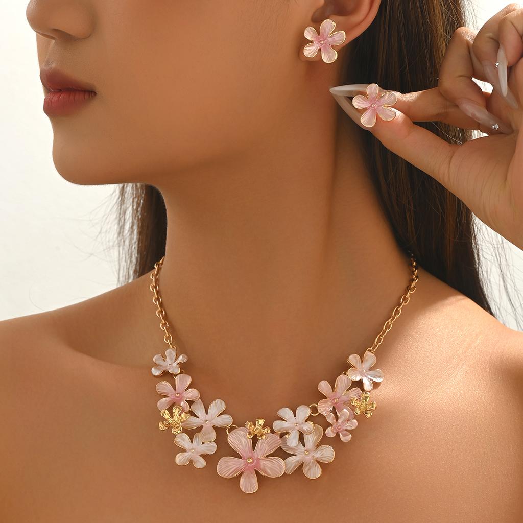 Boho Beach Colorful Enamel Starfish Shell/Flower/Flower Statement Jewelry Set Dopamine Necklace Earrings Summer Vacation Jewelry