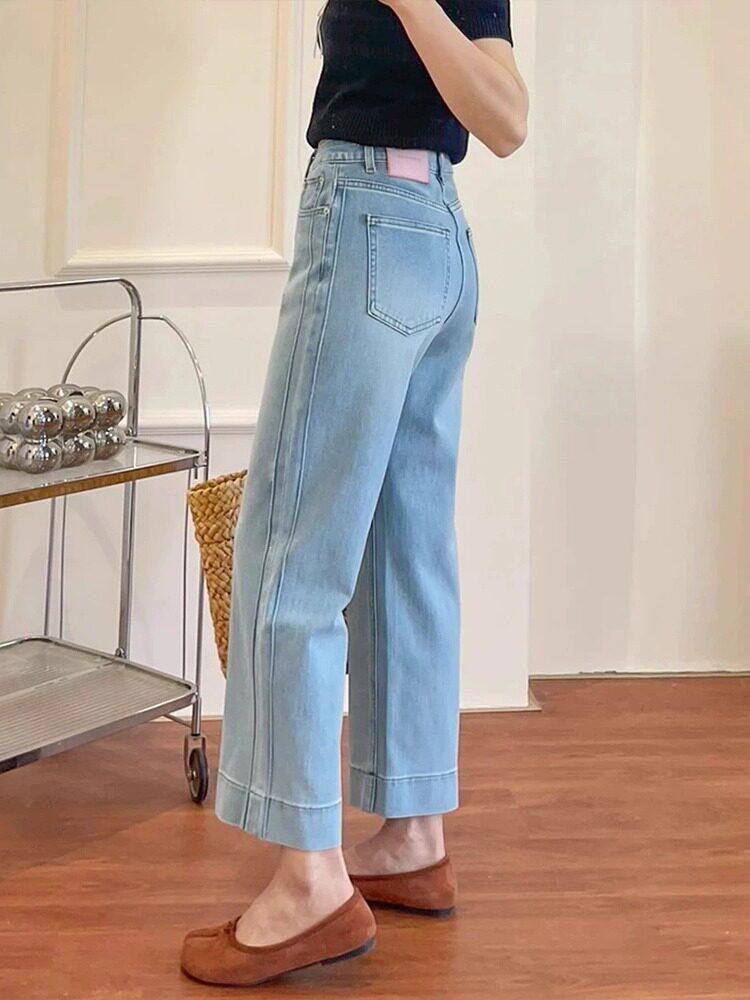 Plus Size White High Waist Straight Leg Jeans for Women - Slimming Chubby Girls’ Petite Cropped Elastic Pants for Autumn