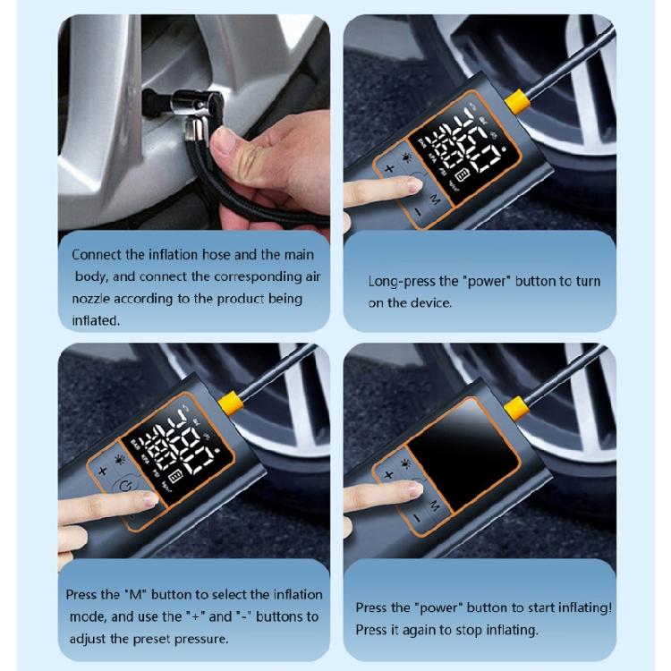 Digital Tire Inflator for Car Bike Motorcycle Car Air Compressor Pumps with LED Light Tire Inflator Type-C Rechargeable
