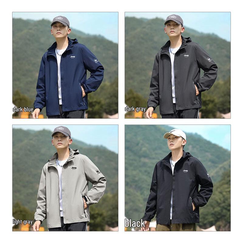 JEEP SPIRIT Men's Autumn/Winter Fleece-Lined Hooded Windbreaker Jacket