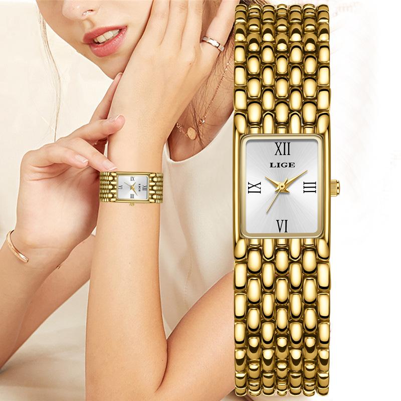 New Gold Watch Women Fashion Creative Square Quartz Women's Watches Simple Waterproof Date Chronograph Relogio Feminino+BOX