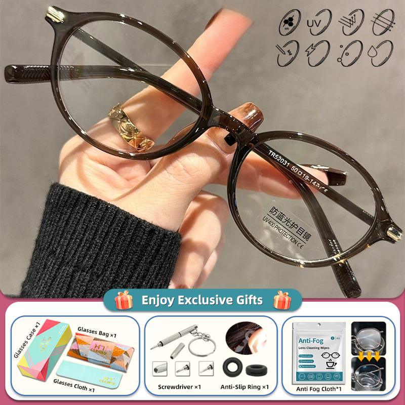 CLLOIO Simple Retro Round For Women Myopia Photochromic Prescription Glasses Anti Blue Ray Multifocal Reading Optical Eyeglasses