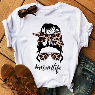 Kadın Tişört Anne Hayatı Tişört Leopar Tişört Kadın Yazlık Günlük Kısa Kollu O Yaka Üstler Tişört Moda Harajuku Kadın Tişört