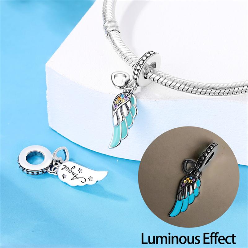 Compatible With Authentic Pandora Bracelets copper Color Luminous Feather With Zirconia Charm Do It Yourself Bead Charms Women Jewellery Birthday Gift