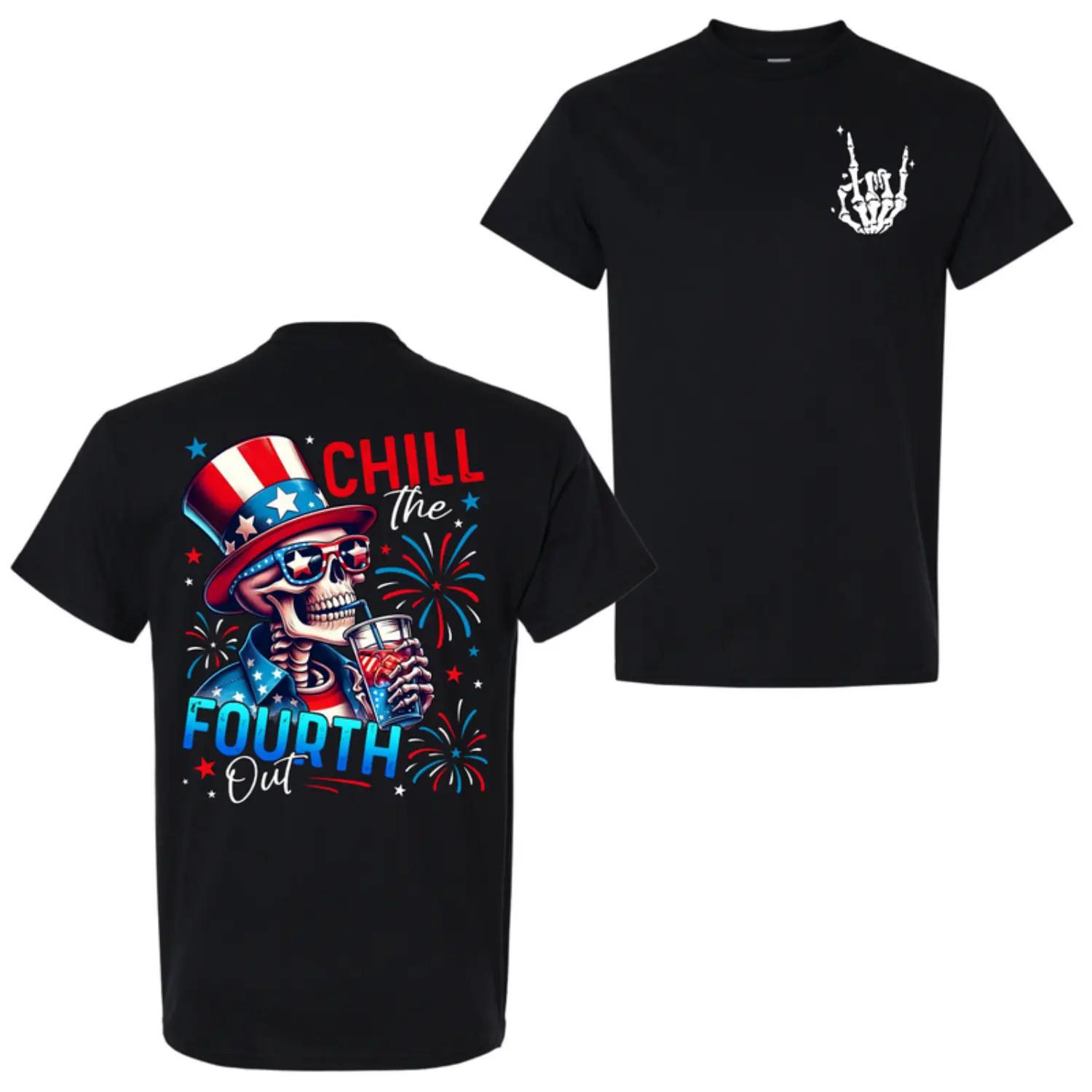 American Independence Day T-shirt Chill The Fourth Out Skeleton Shirt, Patrioti S