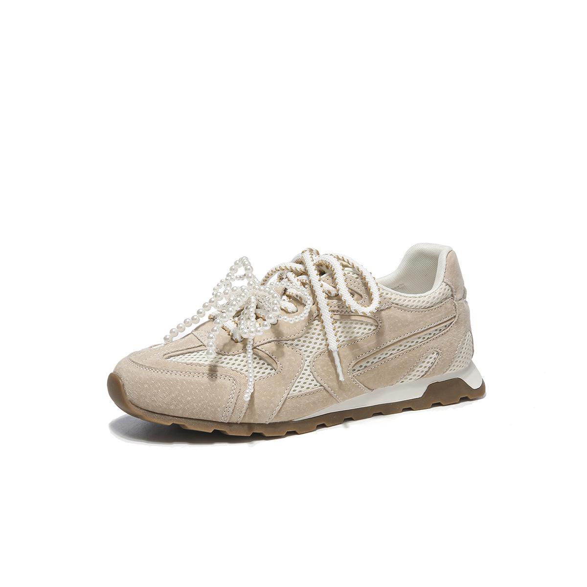 

Mesh breathable German training shoes women s summer new pearl knot retro casual ballet style shoes 35 абрикосовий