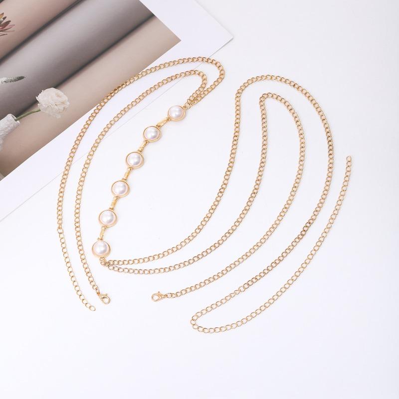 Mary Niche Styleeasiest for Match Imitation Pearl Waist Chain Casualins Styleclassy Sense Clavicle Chain Silver Jewelry Body Chain