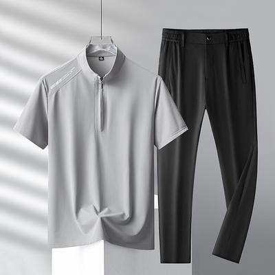 Summer Short-Sleeved T-shirt Ice Silk Suit Men's Casual Sports Two-Piece Set Male Tracksuit