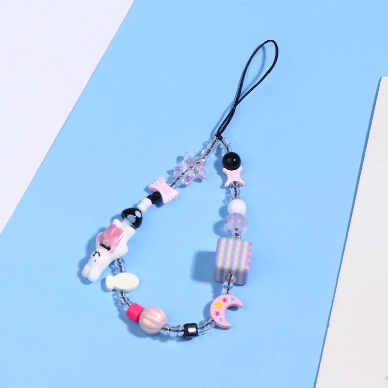 Y2K Aesthetic Beaded Phone Chain Ins Style Cartoon Mobile Phone Lanyard Keycord Anti Lost Key Strap Bag Pendant Cellphone Straps